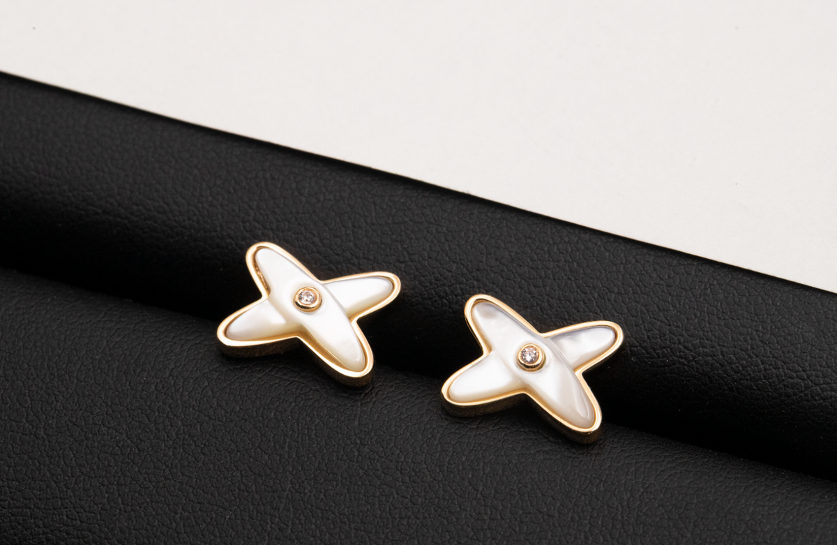 [Super CiCi ]JEUX DE WHITE MOP ROSE GOLD DIAMOND EARRINGS