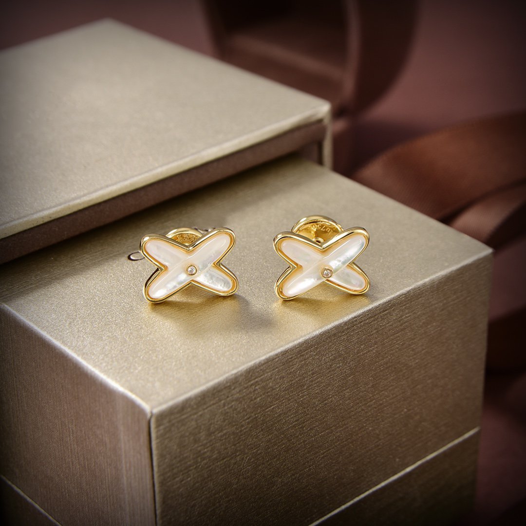 [Super CiCi ]JEUX DE WHITE MOP GOLD DIAMOND EARRINGS