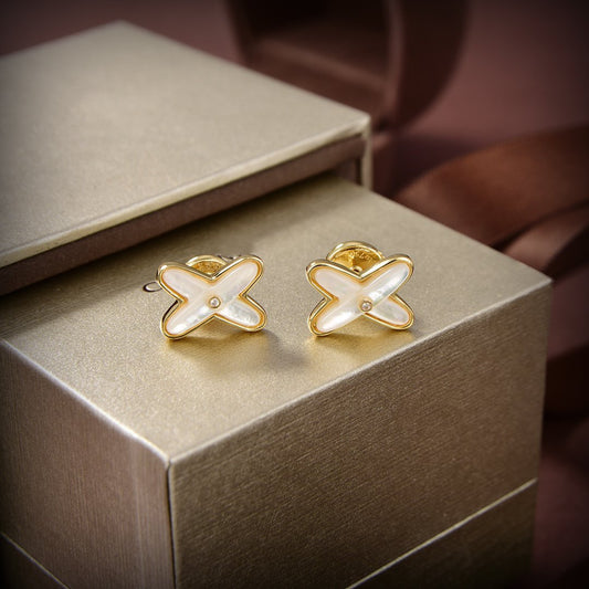 [Super CiCi ]JEUX DE WHITE MOP GOLD DIAMOND EARRINGS