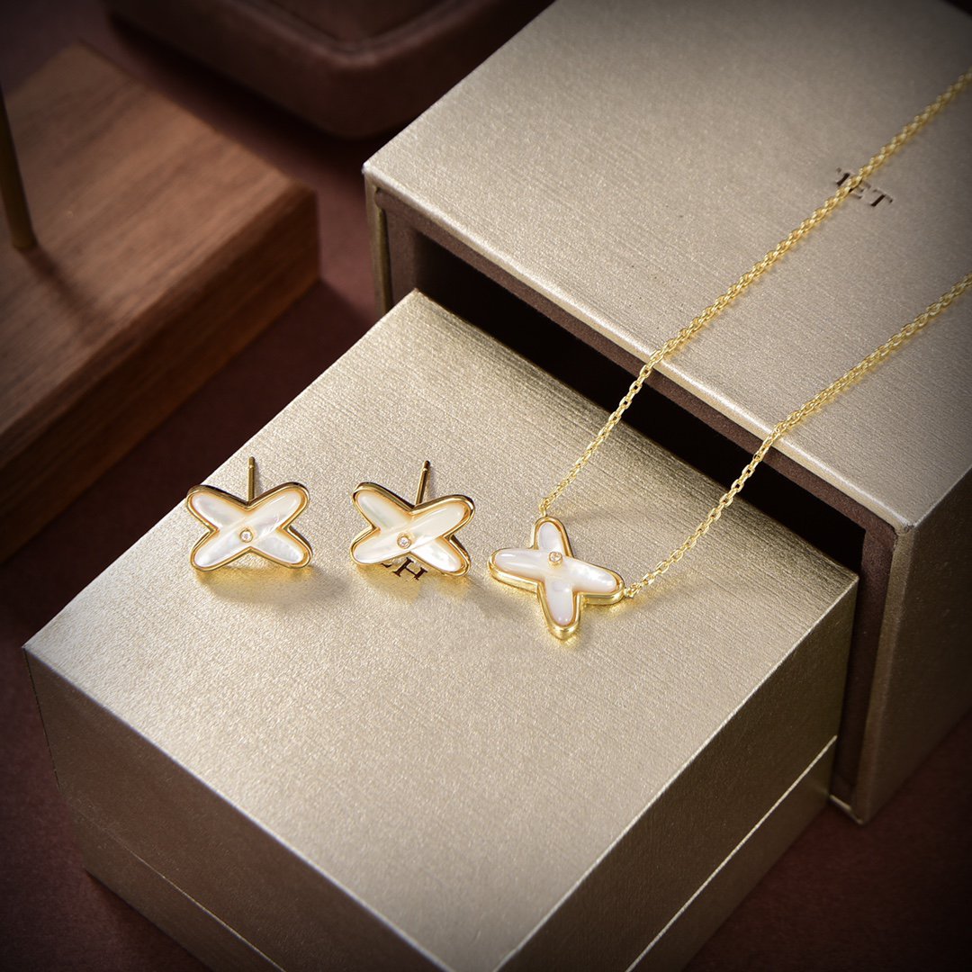 [Super CiCi ]JEUX DE WHITE MOP GOLD DIAMOND EARRINGS