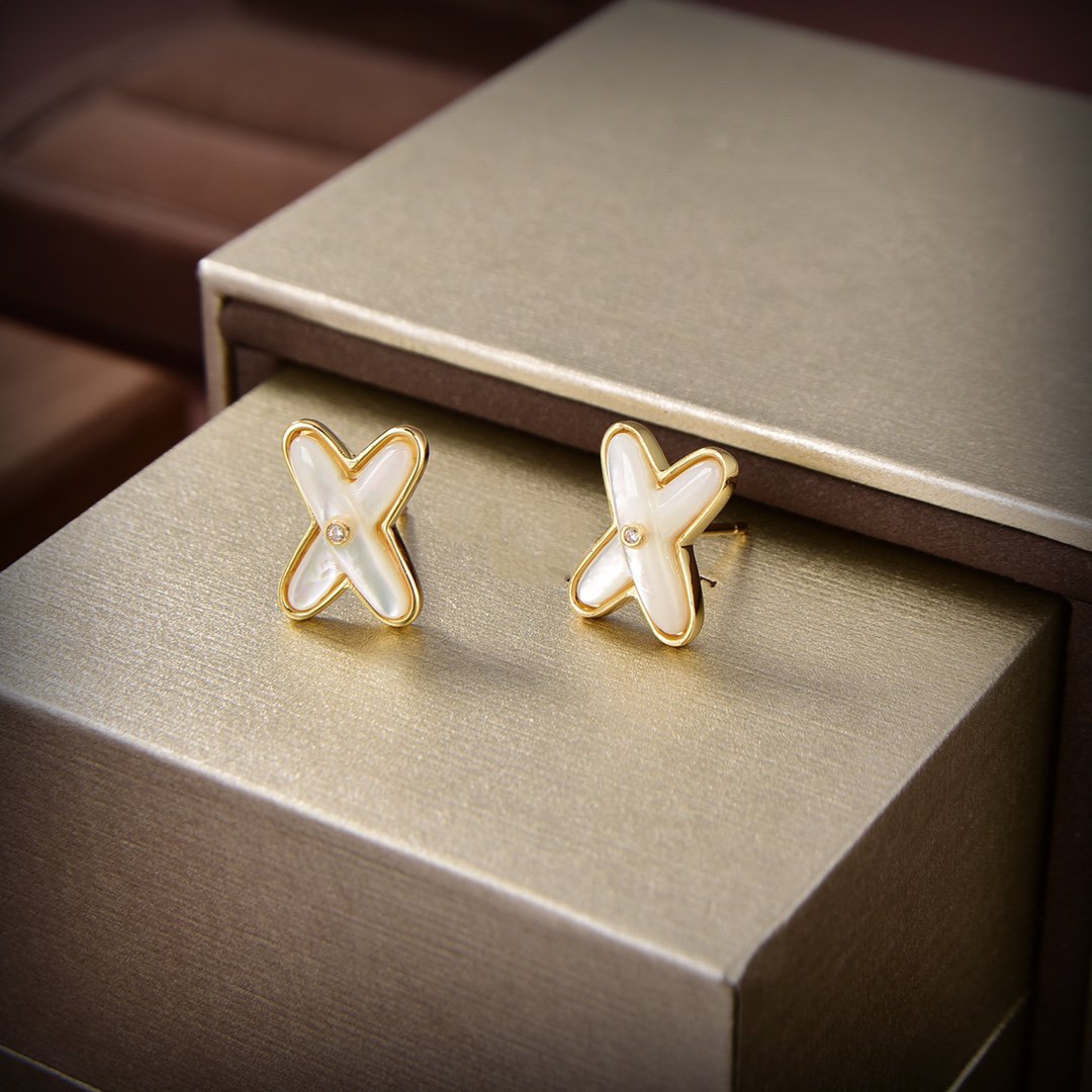 [Super CiCi ]JEUX DE WHITE MOP GOLD DIAMOND EARRINGS