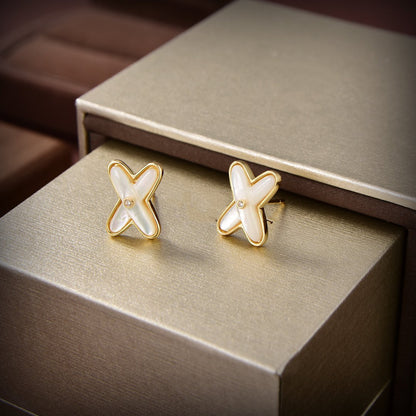 [Super CiCi ]JEUX DE WHITE MOP GOLD DIAMOND EARRINGS