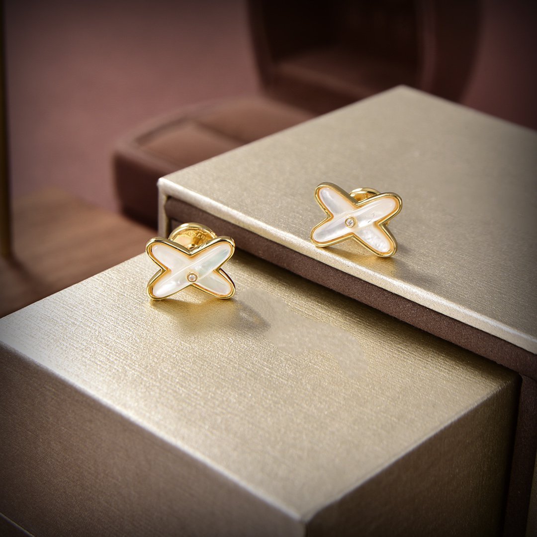 [Super CiCi ]JEUX DE WHITE MOP GOLD DIAMOND EARRINGS