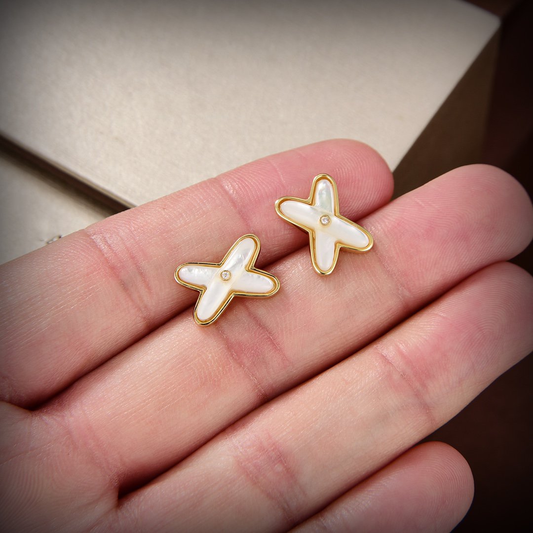 [Super CiCi ]JEUX DE WHITE MOP GOLD DIAMOND EARRINGS