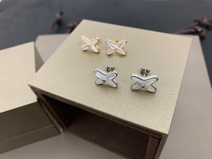 [Super CiCi ]JEUX DE WHITE MOP SILVER DIAMOND EARRINGS