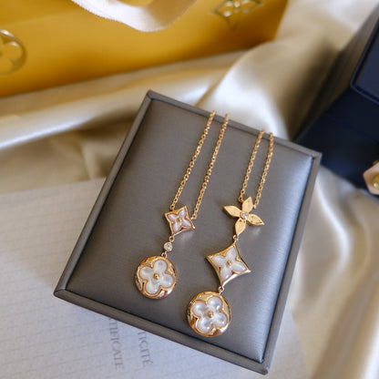 [Super CiCi ]COLOR BLOSSOM LARIAT NECKLACE PINK GOLD WHITE MOTHER PEARL AND DIAMOND