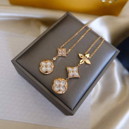 [Super CiCi ]COLOR BLOSSOM LARIAT NECKLACE PINK GOLD WHITE MOTHER PEARL AND DIAMOND