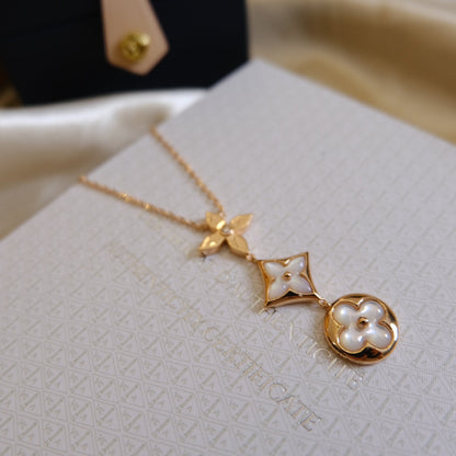 [Super CiCi ]COLOR BLOSSOM LARIAT NECKLACE PINK GOLD WHITE MOTHER PEARL AND DIAMOND