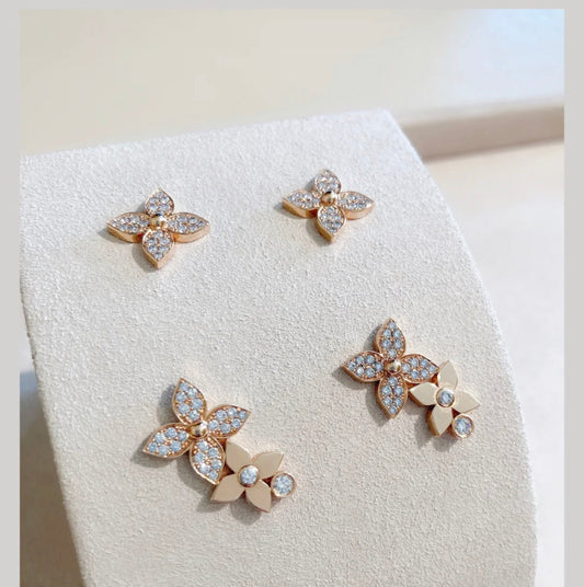 [Super CiCi ]STAR BLOSSOM STUD EARRINGS PINK GOLD DIAMONDS