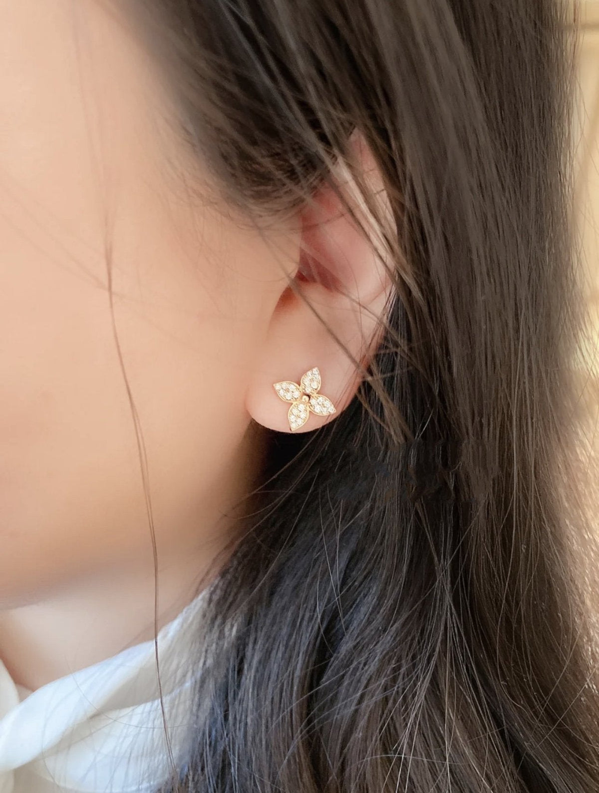 [Super CiCi ]STAR BLOSSOM STUD EARRINGS PINK GOLD DIAMONDS
