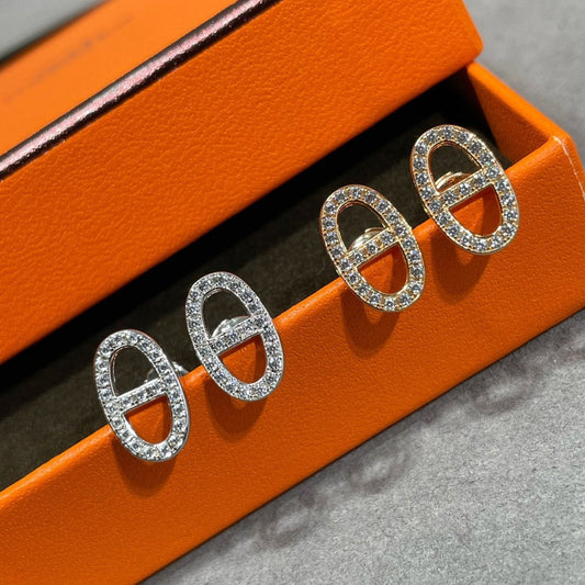 [Super CiCi ]HM FULL DIAMOND PIG NOSE STUD EARRINGS