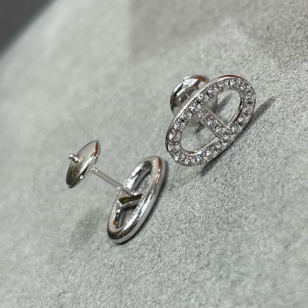 [Super CiCi ]HM FULL DIAMOND PIG NOSE STUD EARRINGS