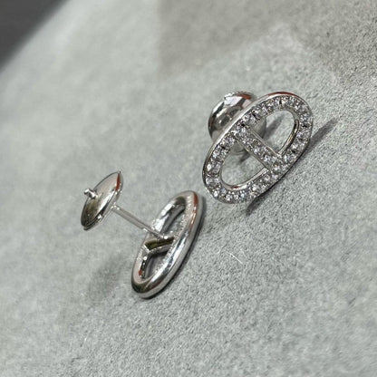 [Super CiCi ]HM FULL DIAMOND PIG NOSE STUD EARRINGS