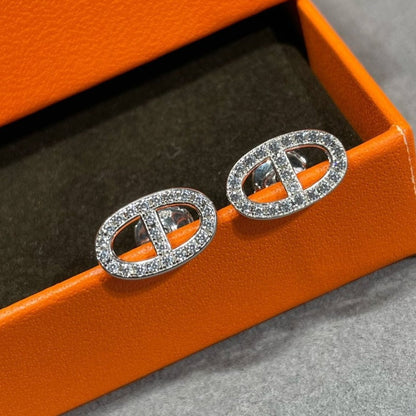 [Super CiCi ]HM FULL DIAMOND PIG NOSE STUD EARRINGS