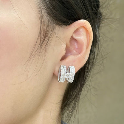 [Super CiCi ]H STUD EARRINGS WITH SILVER DIAMONDS