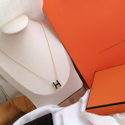 [Super CiCi ]HM CLIC BLACK ENAMEL GOLD NECKLACE