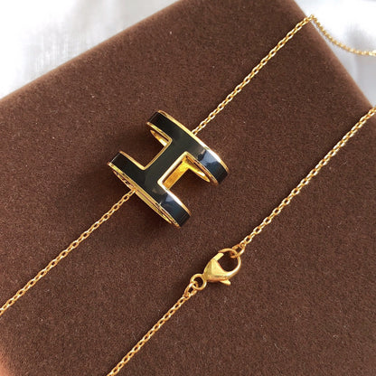 [Super CiCi ]HM CLIC BLACK ENAMEL GOLD NECKLACE