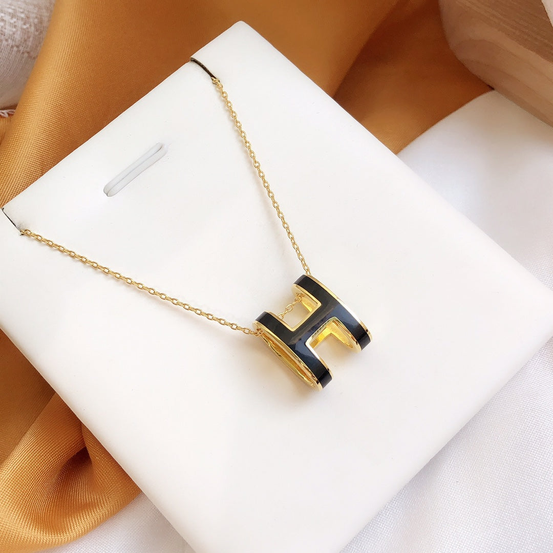 [Super CiCi ]HM CLIC BLACK ENAMEL GOLD NECKLACE