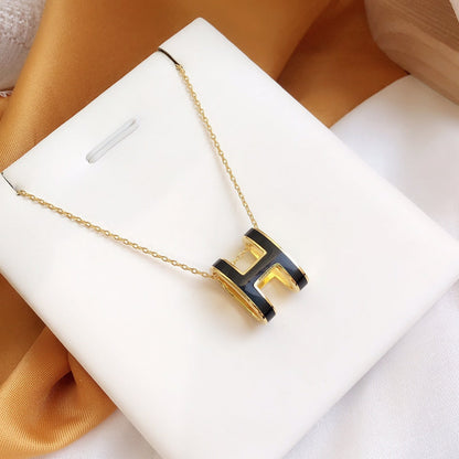 [Super CiCi ]HM CLIC BLACK ENAMEL GOLD NECKLACE