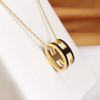 [Super CiCi ]HM CLIC BLACK ENAMEL GOLD NECKLACE