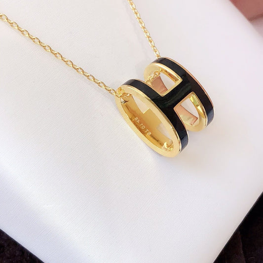 [Super CiCi ]HM CLIC BLACK ENAMEL GOLD NECKLACE