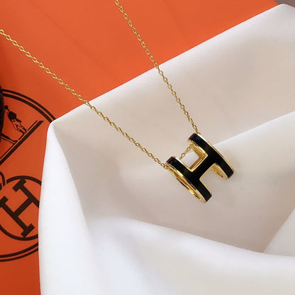 [Super CiCi ]HM CLIC BLACK ENAMEL GOLD NECKLACE