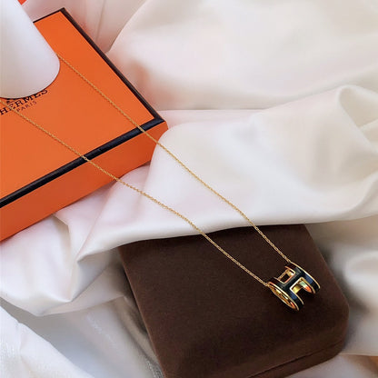 [Super CiCi ]HM CLIC BLACK ENAMEL GOLD NECKLACE