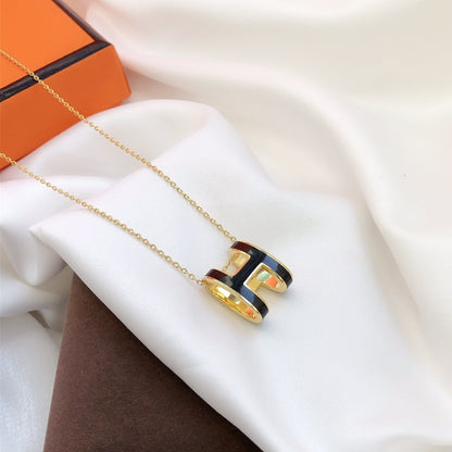 [Super CiCi ]HM CLIC BLACK ENAMEL GOLD NECKLACE