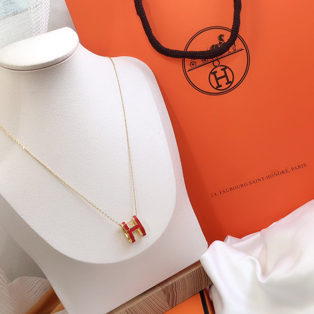[Super CiCi ]HM CLIC RED ENAMEL GOLD NECKLACE