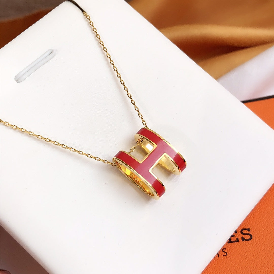 [Super CiCi ]HM CLIC RED ENAMEL GOLD NECKLACE