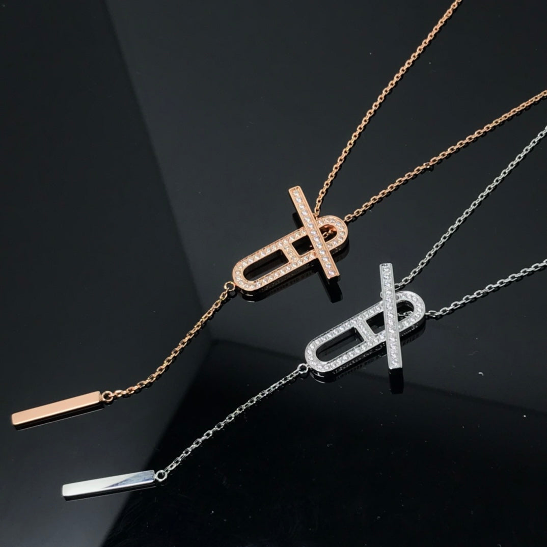[Super CiCi ]HM NECKLACE PLATINUM ROSE GOLD DIAMOND