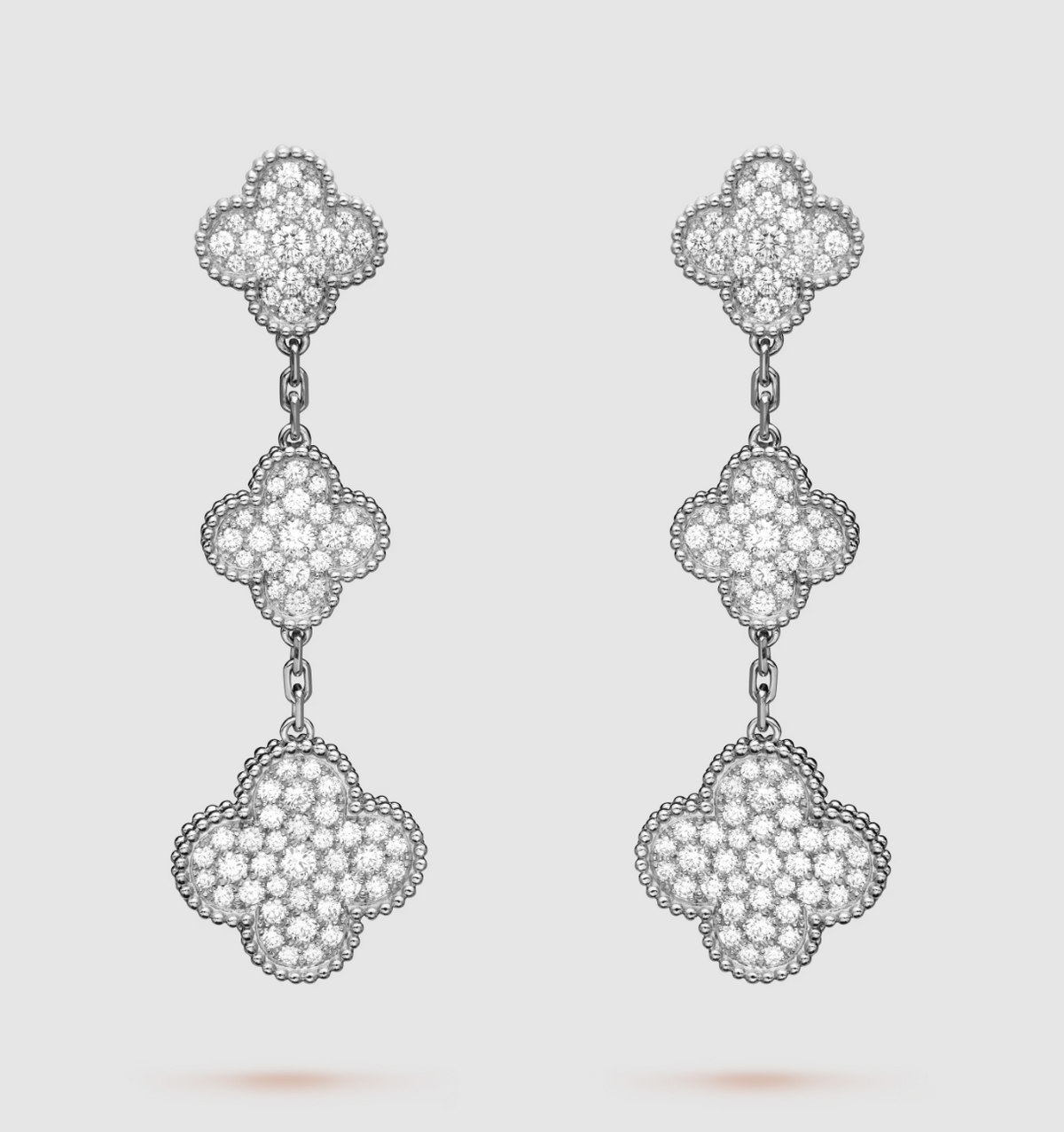 [Super CiCi ]CLOVER 3 MOTIF DIAMOND SILVER DROP EARRINGS
