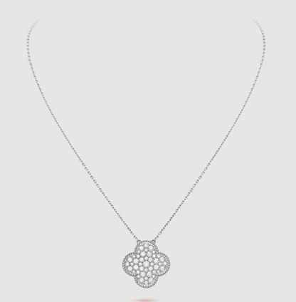 [Super CiCi ]CLOVER 25MM LARGE PENDANT DIAMOND PAVED SILVER NECKLACE