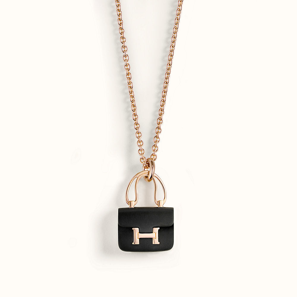 [Super CiCi ]CONSTANCE BLACK PEDANT PINK GOLD NECKLACE