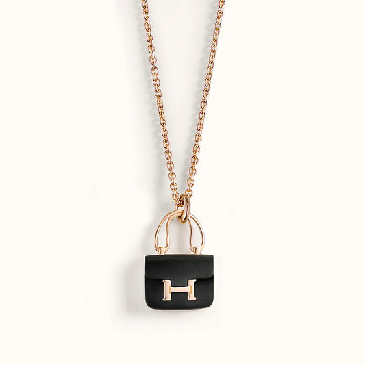 [Super CiCi ]CONSTANCE BLACK PEDANT PINK GOLD NECKLACE