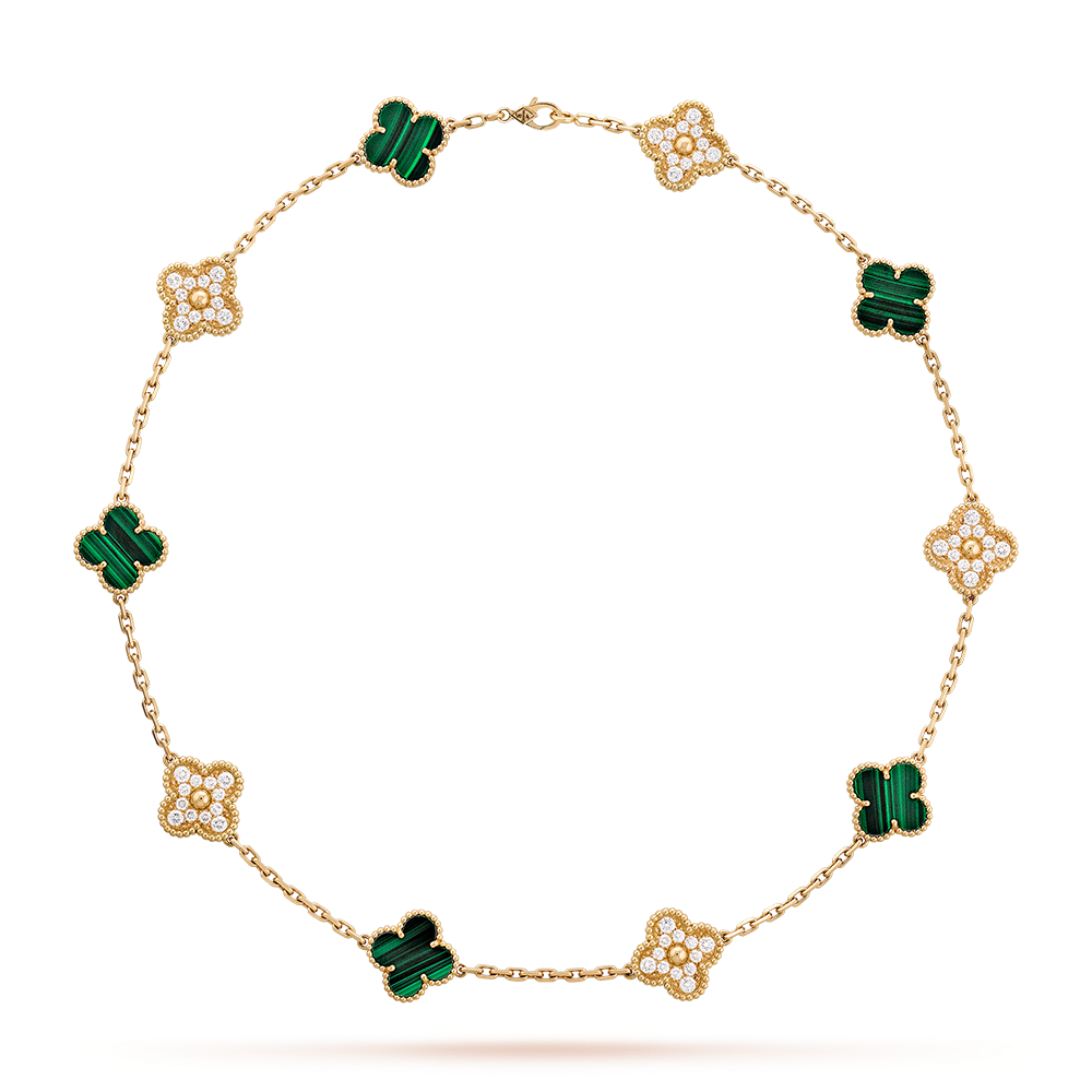 [Super CiCi ]CLOVER 10 MOTIFS MALACHITE DIAMOND NECKLACE