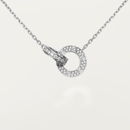 [Super CiCi ]LOVE 7.6MM NECKLACE ROSE GOLD AND SILVER  FULL DIAMOND