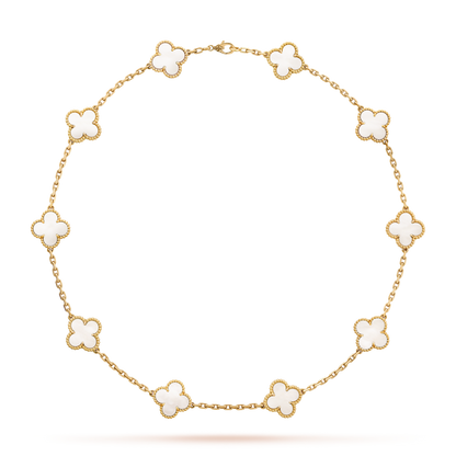 [Super CiCi ]CLOVER 10 MOTIFS WHITE MOTHER OF PEARL NECKLACE