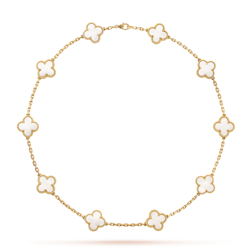 [Super CiCi ]CLOVER 10 MOTIFS WHITE MOTHER OF PEARL NECKLACE