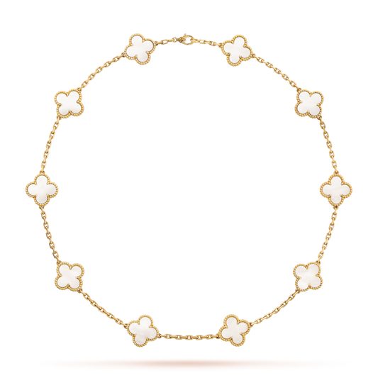 [Super CiCi ]CLOVER 10 MOTIFS WHITE MOTHER OF PEARL NECKLACE