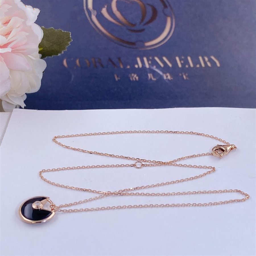 [Super CiCi ]AMULETTE ROSE GOLD ONYX NECKLACE