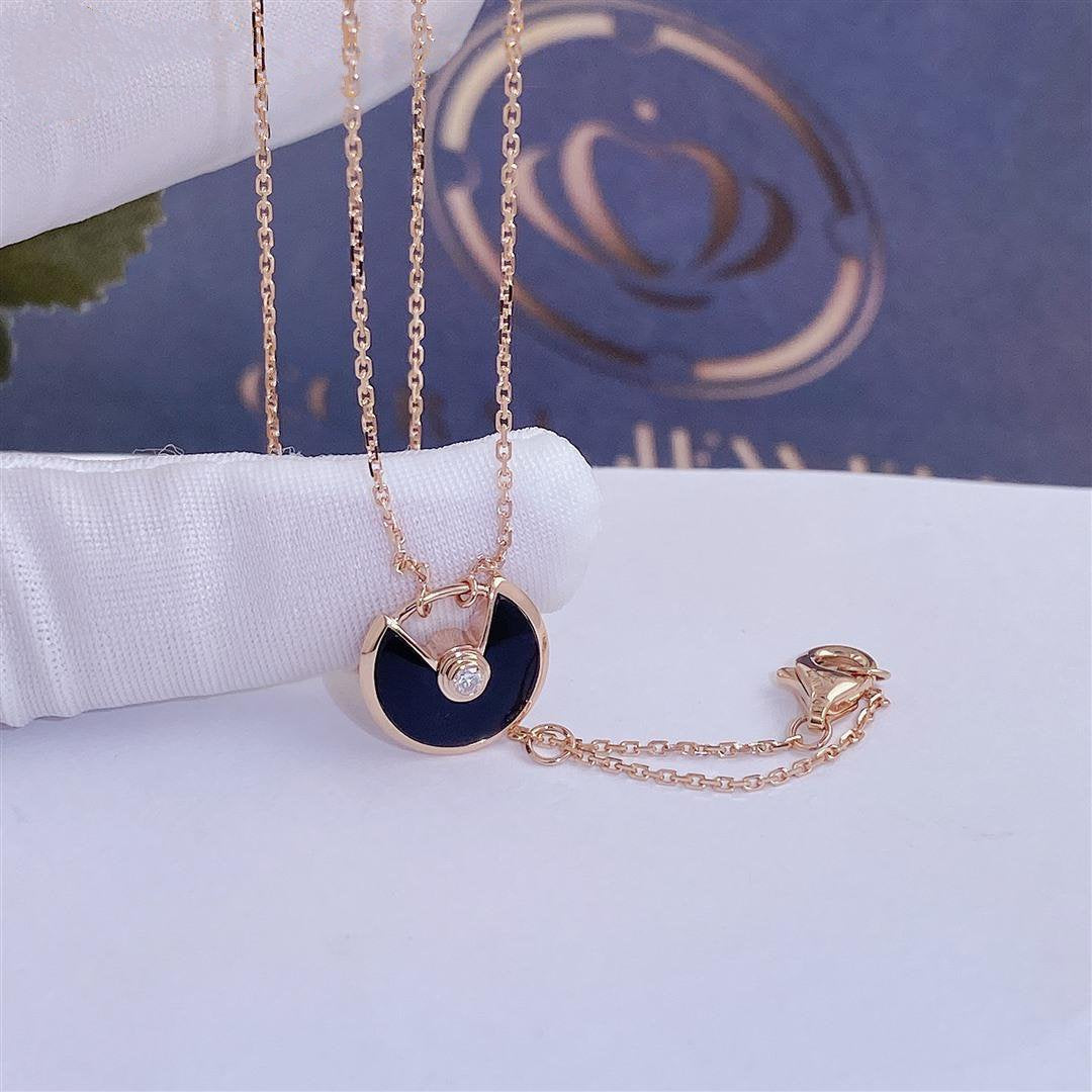 [Super CiCi ]AMULETTE ROSE GOLD ONYX NECKLACE