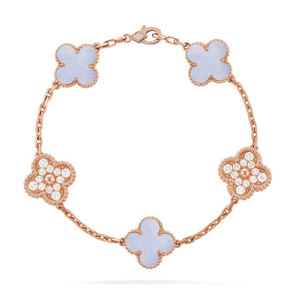 [Super CiCi ] CLOVER 5 MOTIF PURPLE CHALCEDONY BRACELET COLLECTION
