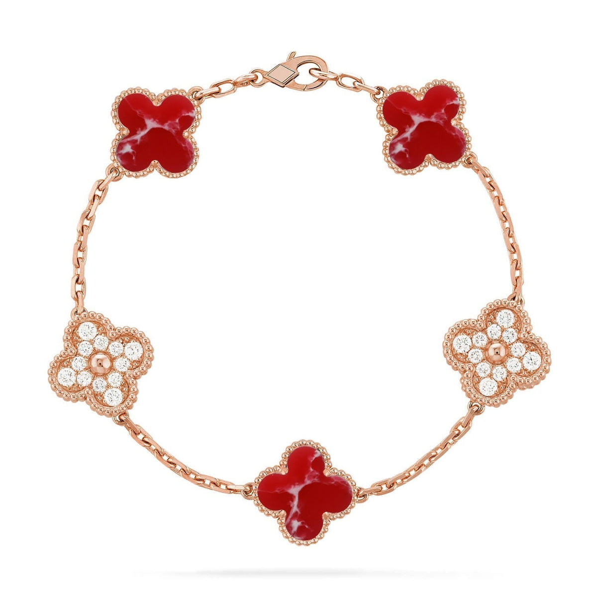 [Super CiCi ]CLOVER 5 MOTIF RED PATTERN BRACELET COLLECTION