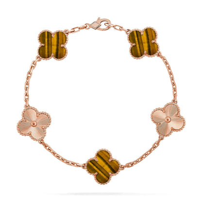 [Super CiCi ] CLOVER 5 MOTIFS TIGER EYE BRACELET COLLECTION