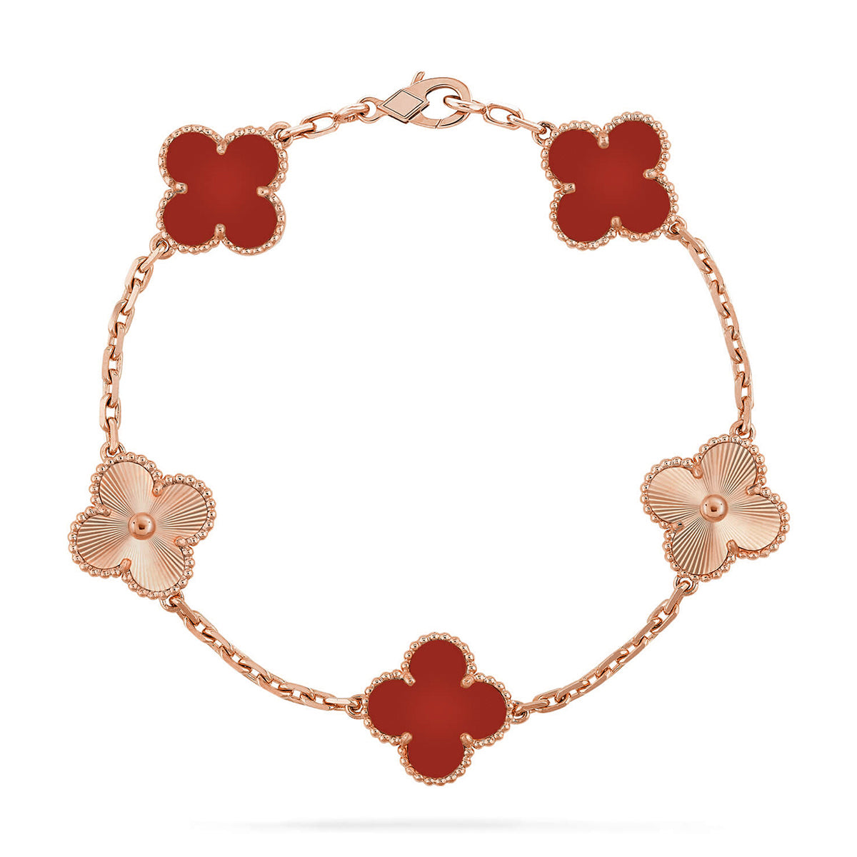 [Super CiCi ] CLOVER 5 MOTIF RED CORNELIAN BRACELET COLLECTION