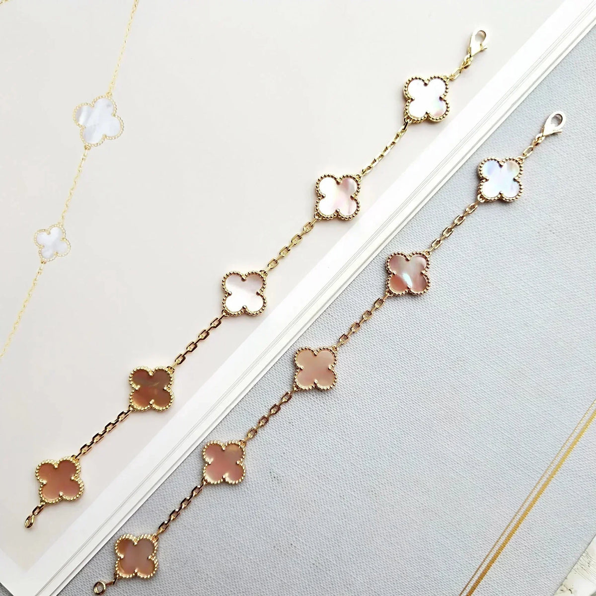 [Super CiCi ] CLOVER 5 MOTIFS  PINK MOP BRACELET COLLECTION