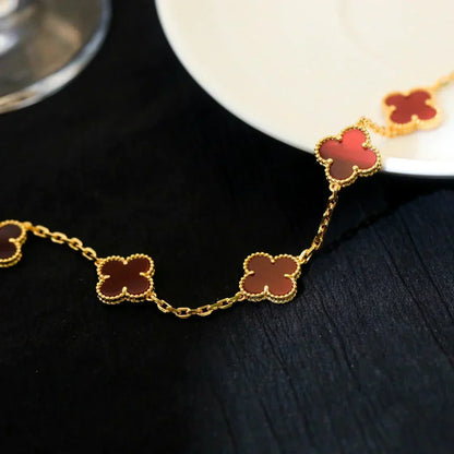 [Super CiCi ] CLOVER 5 MOTIF RED CORNELIAN BRACELET COLLECTION