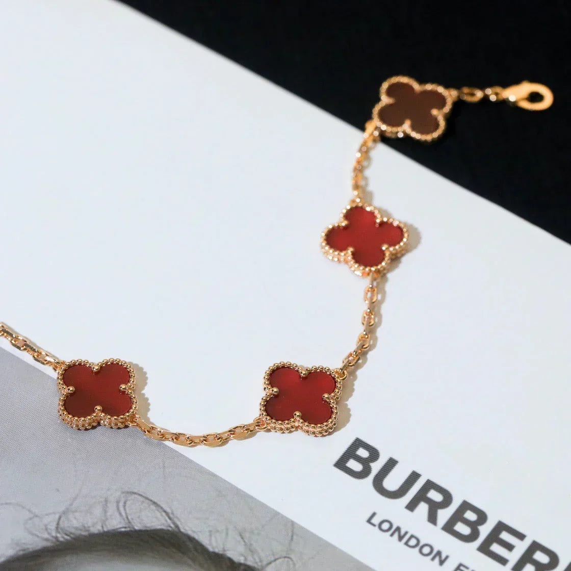 [Super CiCi ] CLOVER 5 MOTIF RED CORNELIAN BRACELET COLLECTION