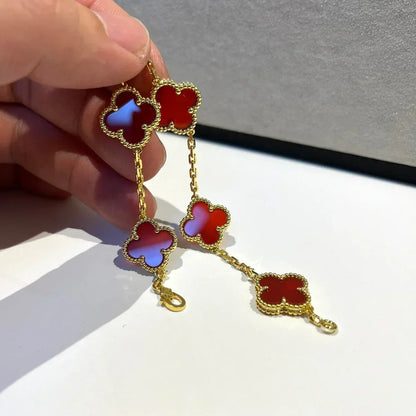 [Super CiCi ] CLOVER 5 MOTIF RED CORNELIAN BRACELET COLLECTION